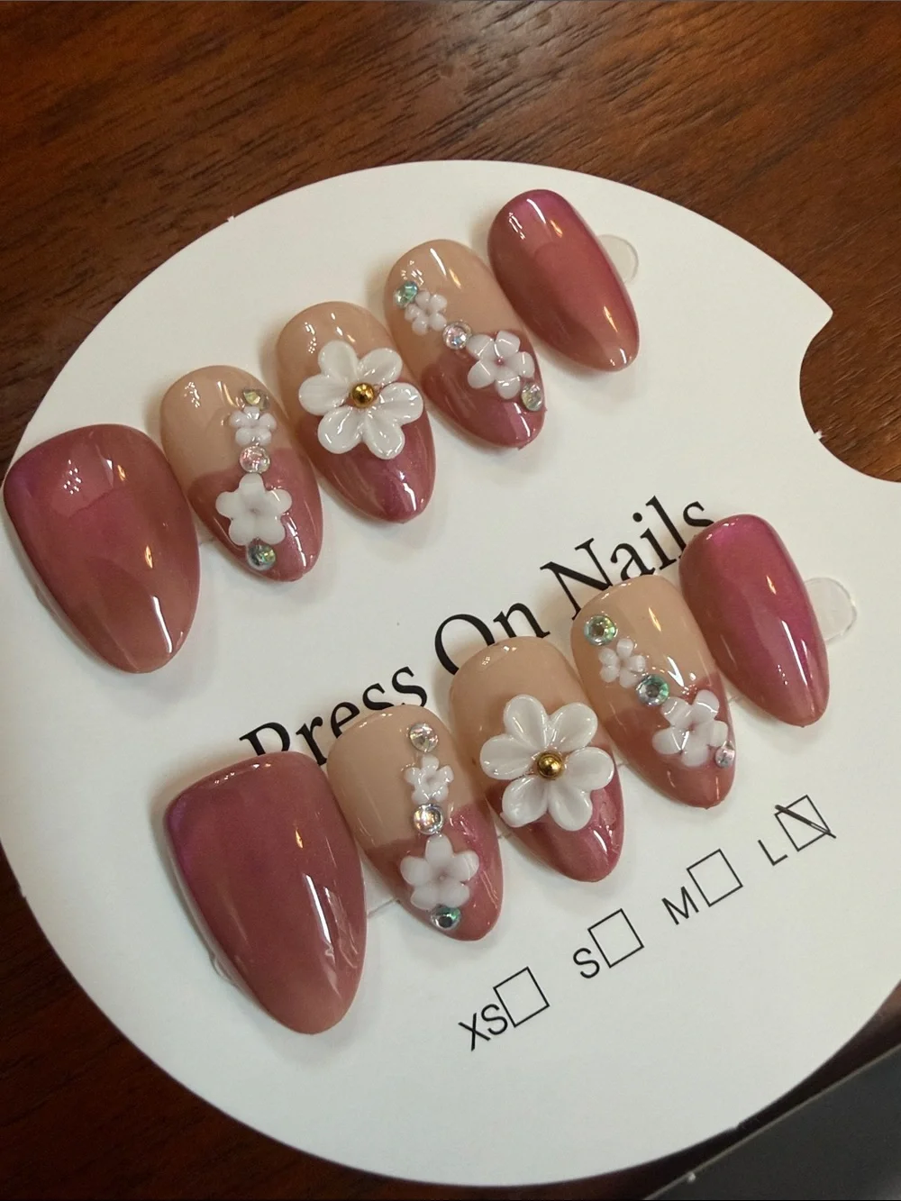Floral Pink & Nude Press-On Nails Set -  bundle of two - large
